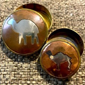 Vintage Brass & Copper Round Nesting Trinket Boxes